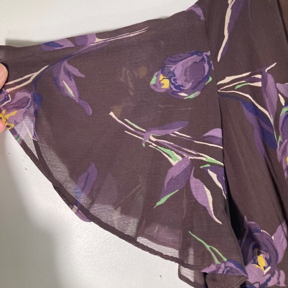 Lauren Ralph Lauren Georgette Flutter Sleeve Gown 16 Brown Purple Belt NWT - Picture 5 of 12